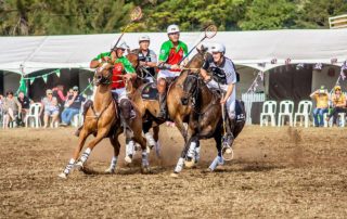 A photo of gentlemen playing polo on horseback.